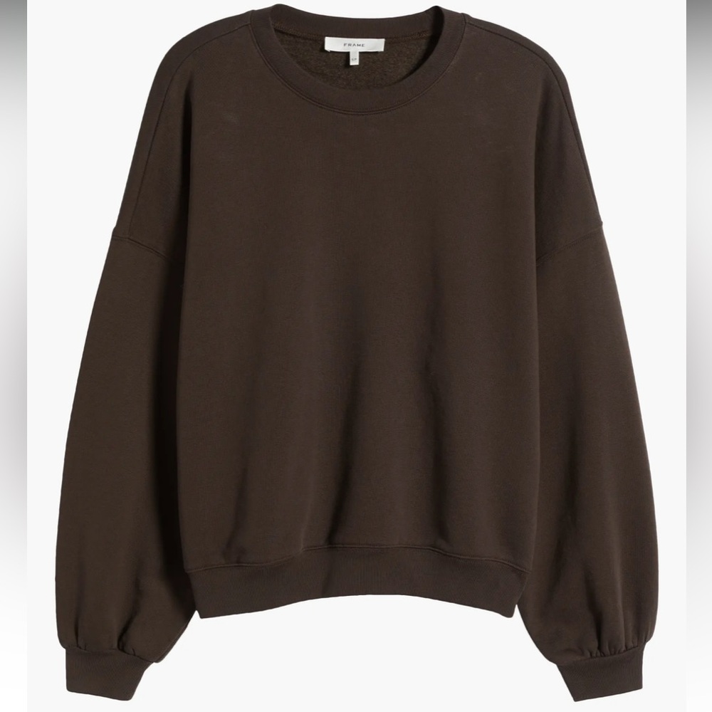 NWT $248 Frame Denim Dark Brown Travel Crew Sweatshirt Size XS - Picture 4 of 12